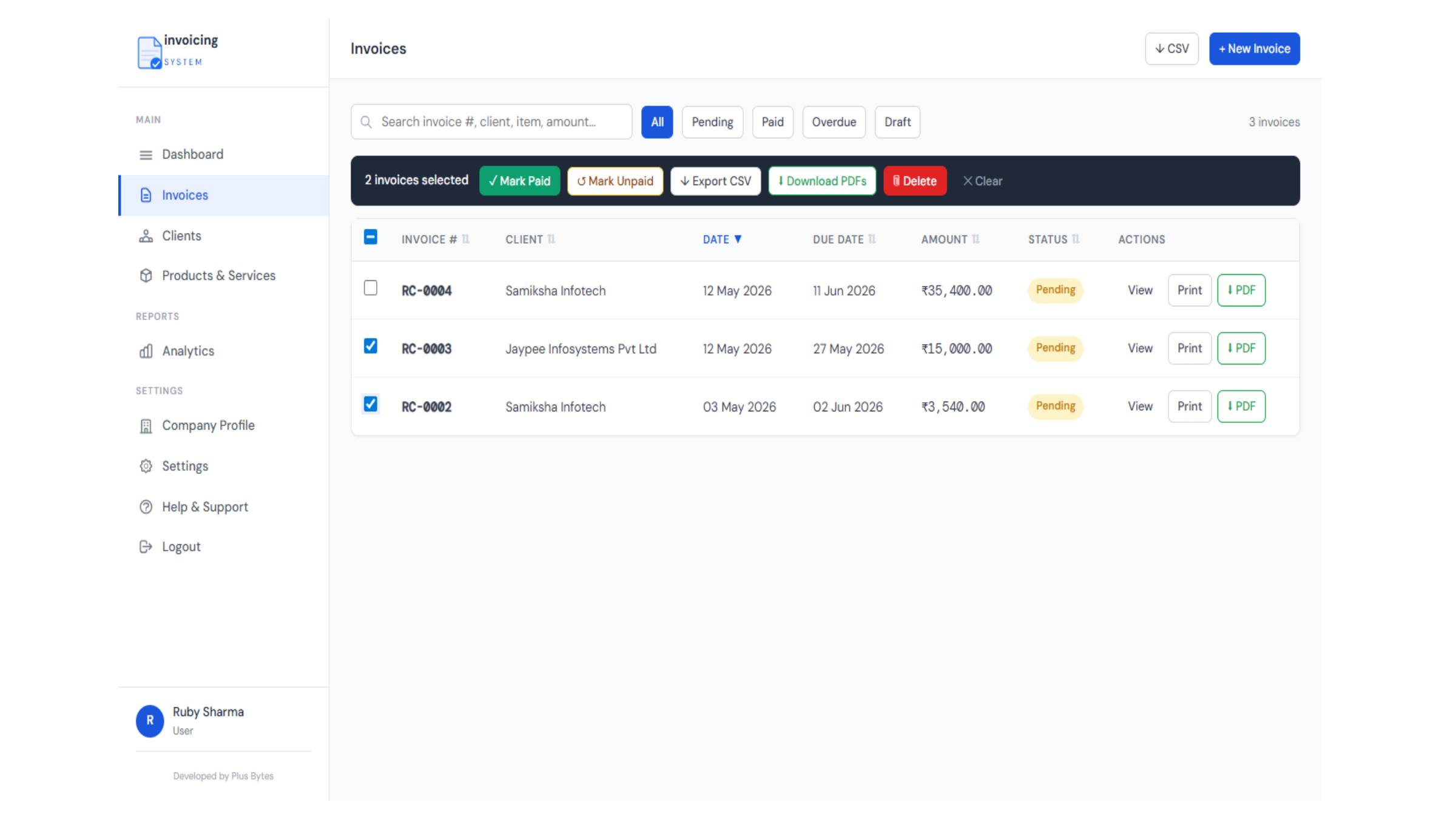 Invoice Download Buttons